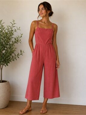 Old Navy Rose-Red Wide-Leg Strappy Jumpsuit
